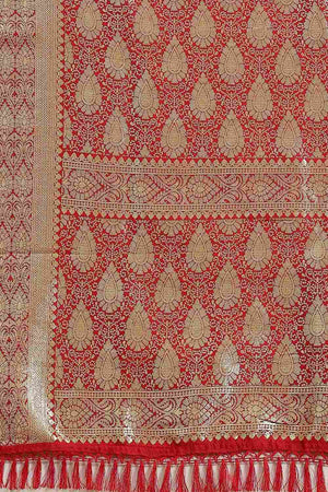 Sophie Red Silk Blend Floral Woven Design Dharmavaram One Minute Saree