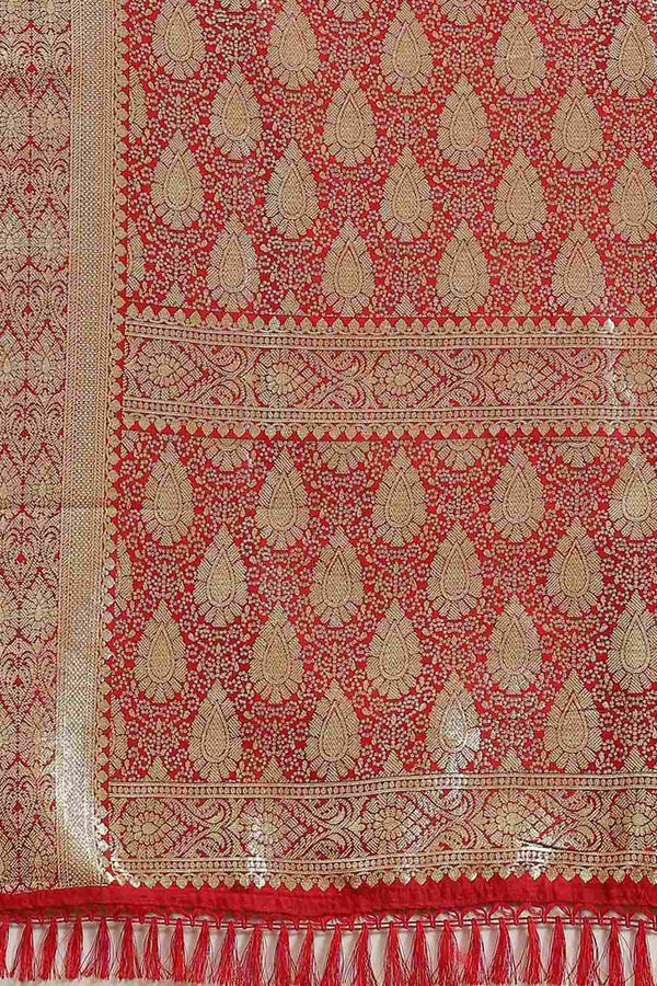 Sophie Red Silk Blend Floral Woven Design Dharmavaram One Minute Saree