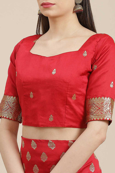 Sophie Red Silk Blend Floral Woven Design Dharmavaram One Minute Saree
