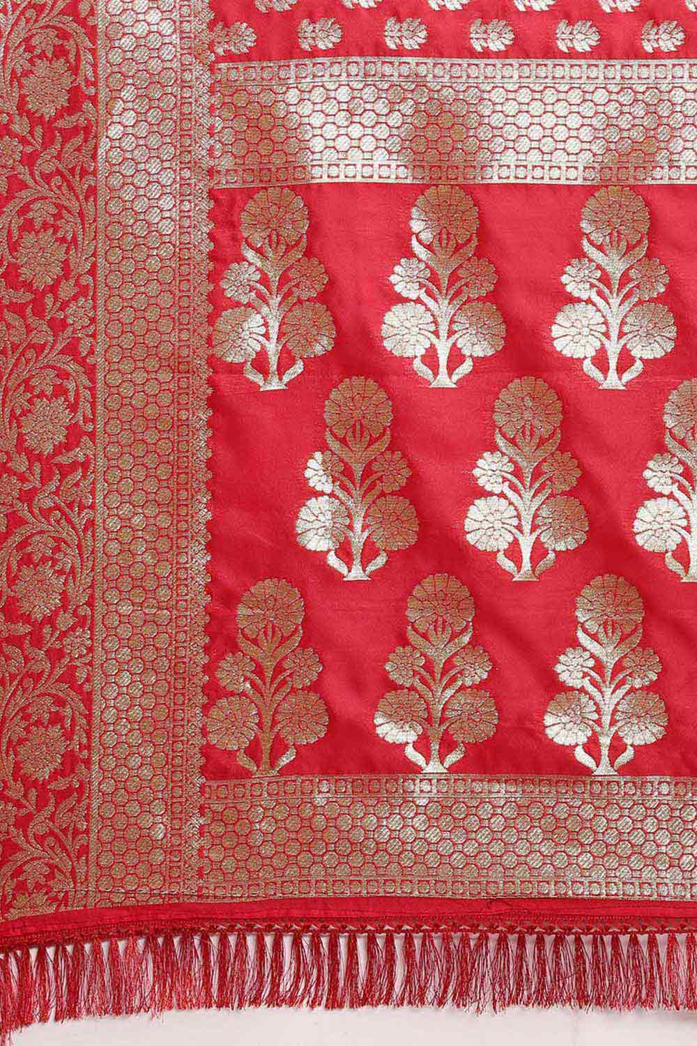 Buy Silk Blend Floral Saree in Red Online 
