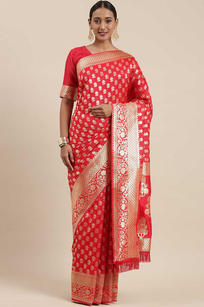 Buy Silk Blend Floral Saree in Red Online