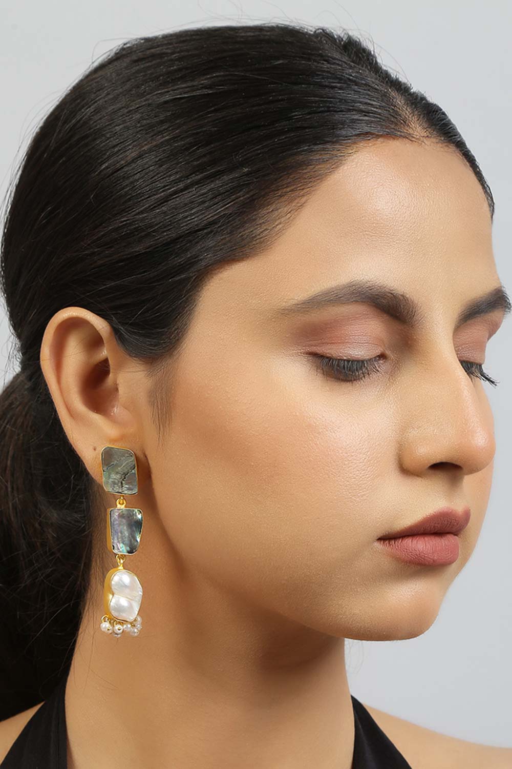 Muriel Contemporary Abalone Baroque Pearl Earrings