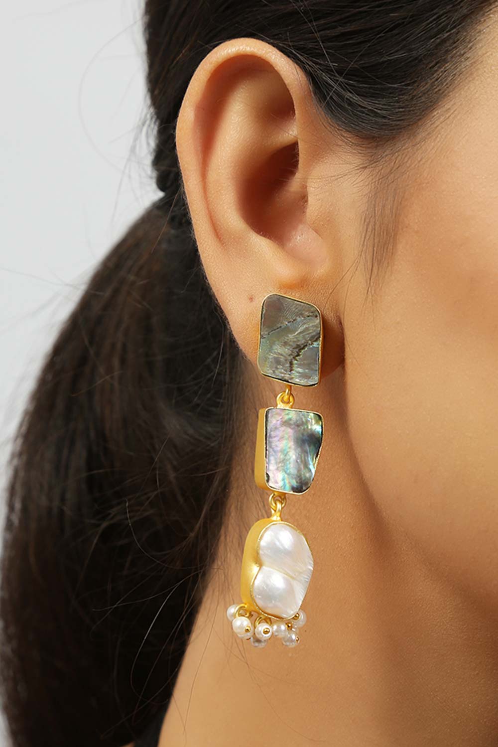 Muriel Contemporary Abalone Baroque Pearl Earrings