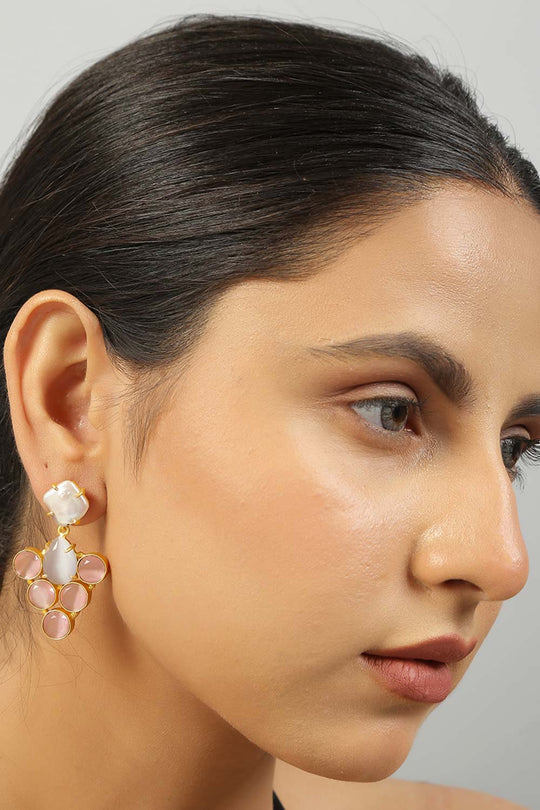 Rukia Grey & Pink Monalisa Stone and Fresh Water Pearl Earrings