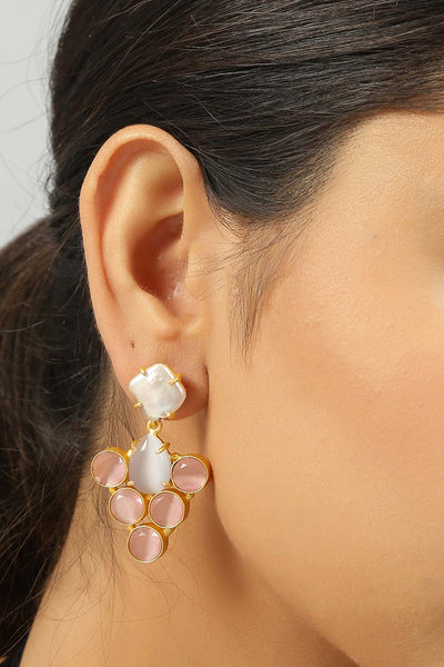 Rukia Grey & Pink Monalisa Stone and Fresh Water Pearl Earrings