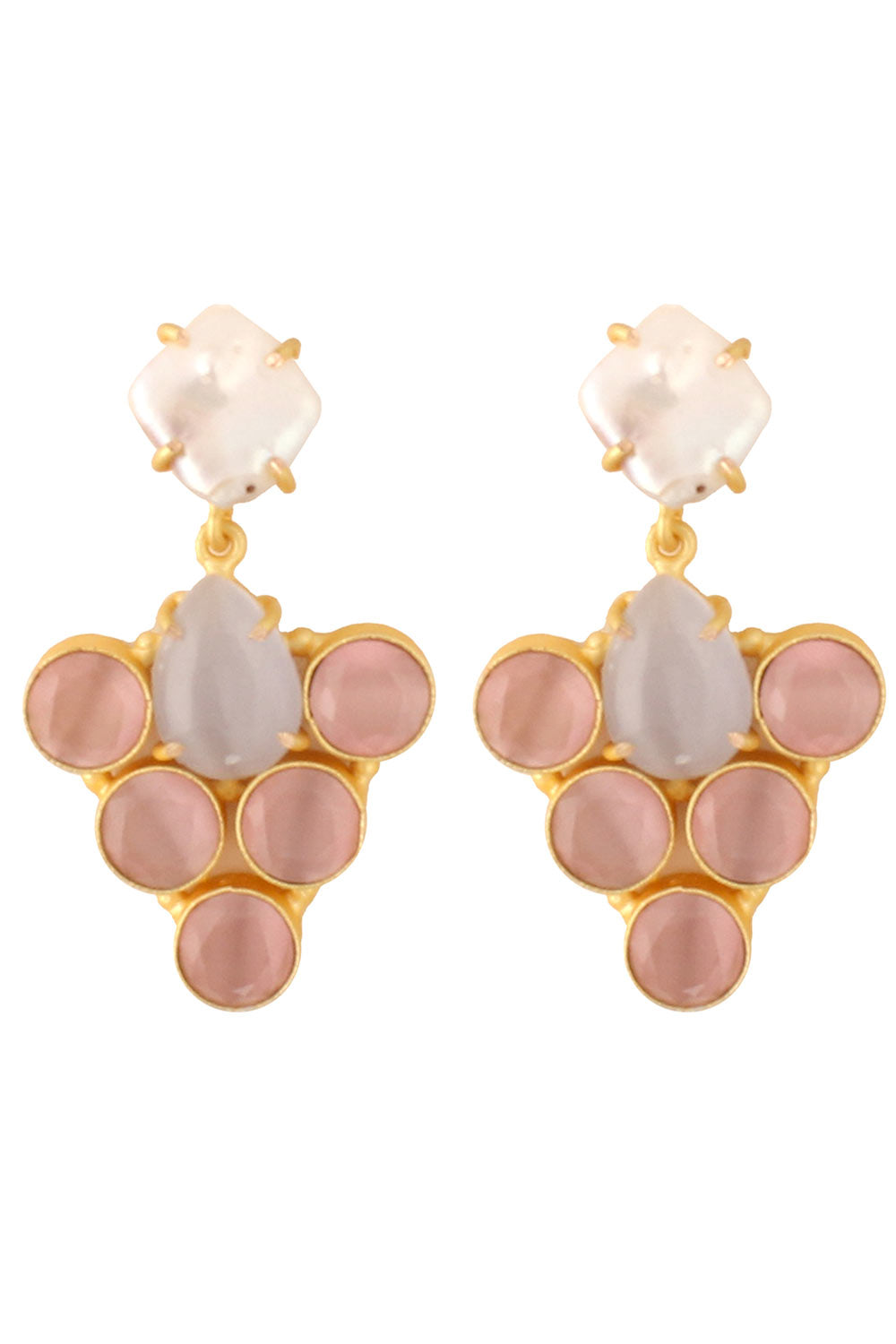 Rukia Grey & Pink Monalisa Stone and Fresh Water Pearl Earrings