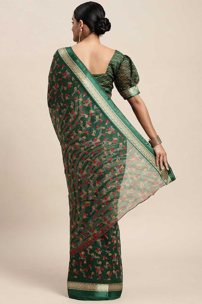 Tiana Green Cotton Silk Floral Printed One Minute Saree