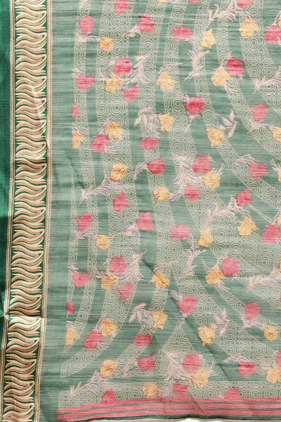 Tiana Green Cotton Silk Floral Printed One Minute Saree