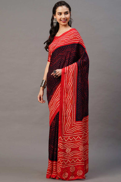 Buy Black Tie Dye Printed Satin Silk One Minute Saree Online - Side