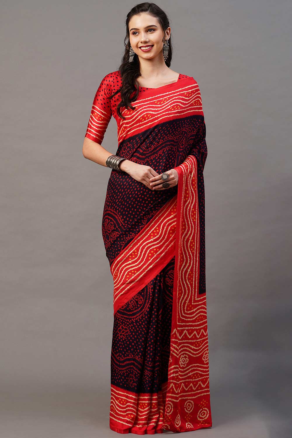 Buy Black Tie Dye Printed Satin Silk One Minute Saree Online
