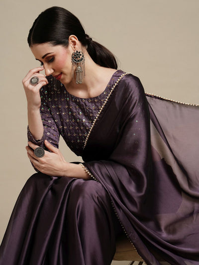 Sula Purple Georgette Solid One Minute Saree