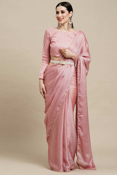 Sula Pink Georgette Solid One Minute Saree