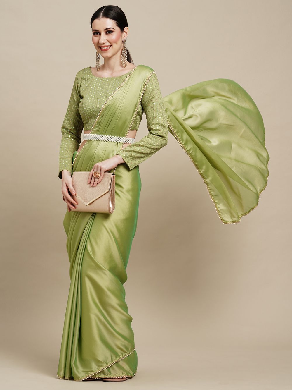 Sula Lime Green Georgette One Minute Saree