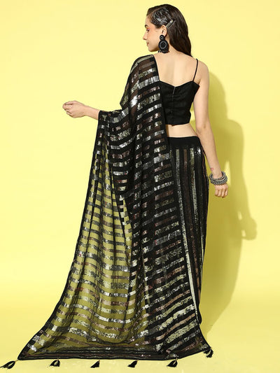 Briana Black & Gold Sequins on Georgette One Minute Saree