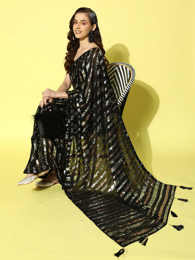 Briana Black & Gold Sequins on Georgette One Minute Saree