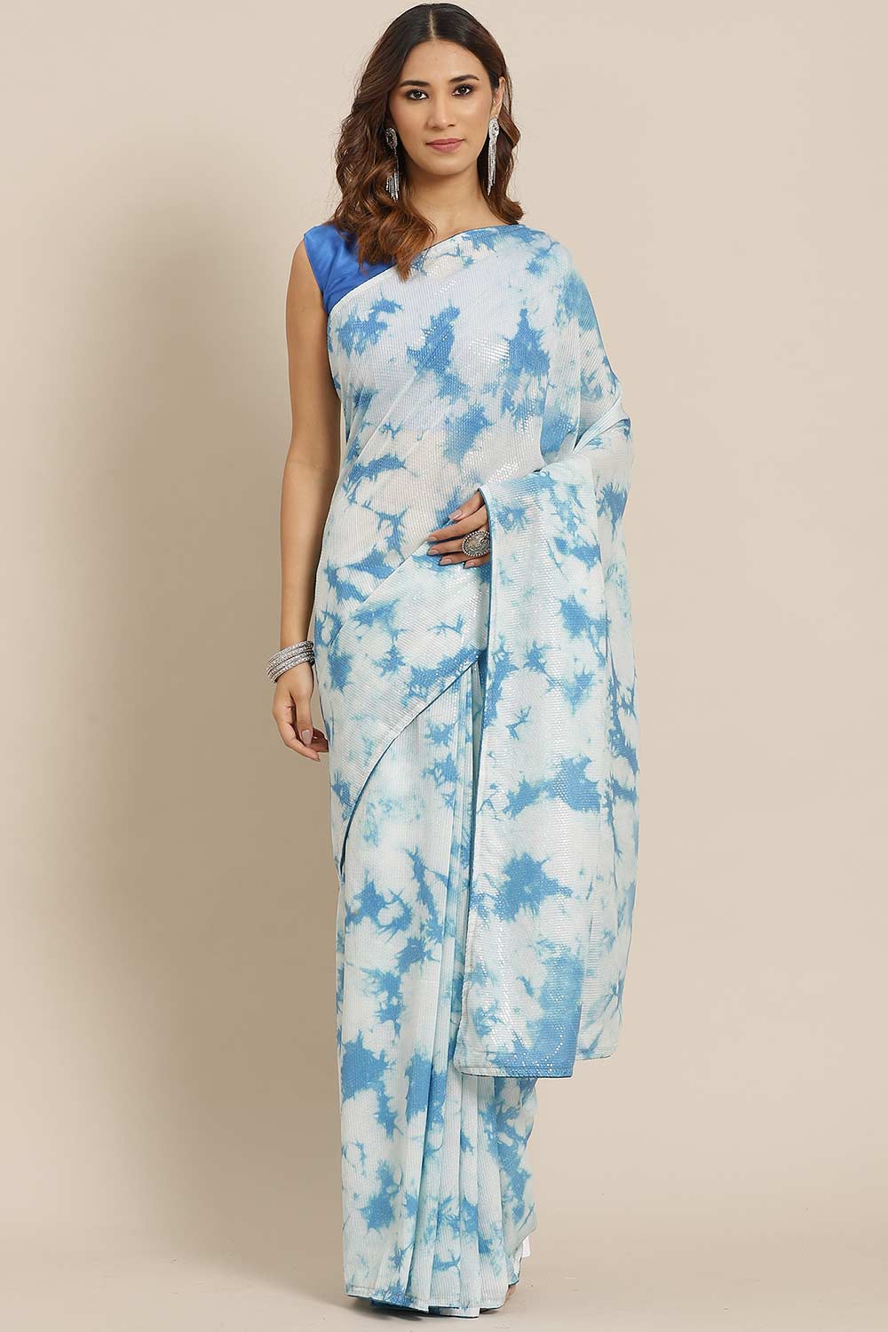 Cheri Poly Silk Tie And Dye Embellished One Minute Saree