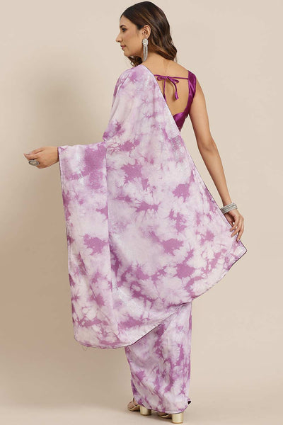 Anu Purple Poly Silk Tie And Dye Embellished One Minute Saree