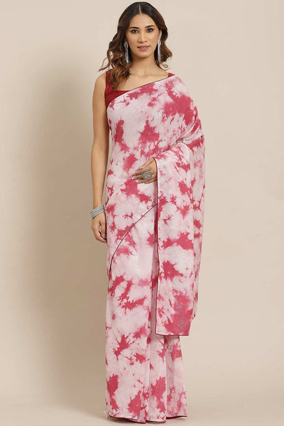 Shona Pink Poly Silk Tie And Dye Embellished One Minute Saree