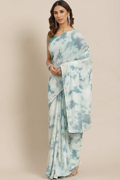 Lata Teal Green Poly Silk Tie And Dye Embellished One Minute Saree