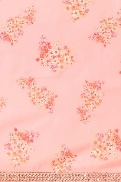Buy Pink Organza Floral Printed One Minute Saree Online - Side