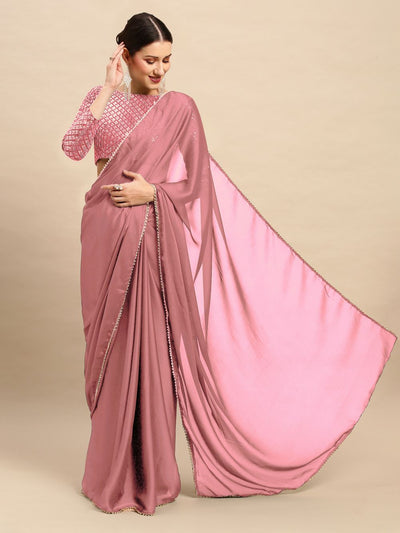 Sula Lavender Pink Georgette Party Wear Solid Saree