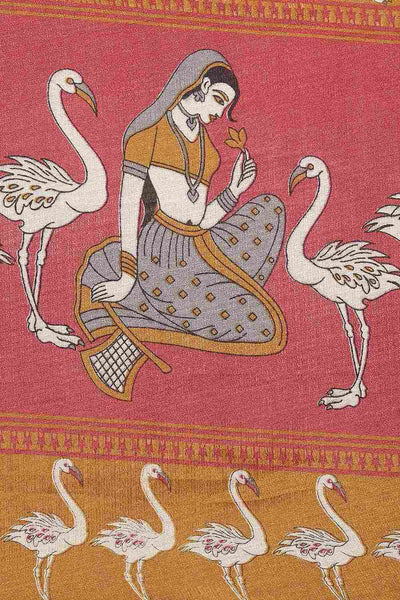 Lata Gold Bhagalpuri Silk Animal Block Print One Minute Saree