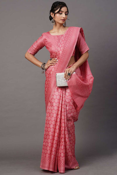 Dusky Pink Bhagalpuri Silk Floral Print Bagh One Minute Saree