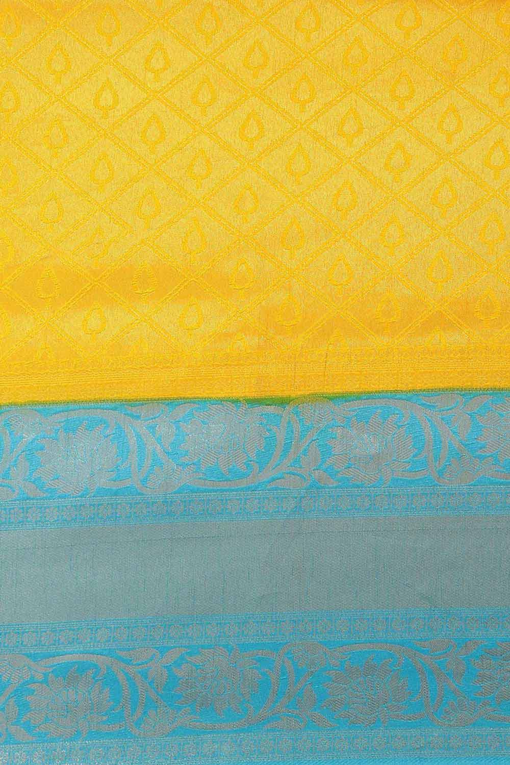 Leanne Yellow & Blue Kanjivaram Litchi Silk Woven One Minute Saree