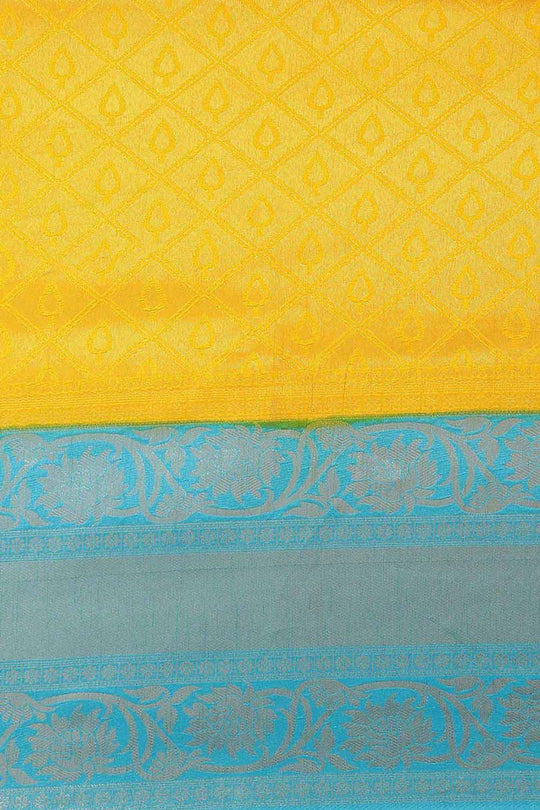 Leanne Yellow & Blue Kanjivaram Litchi Silk Woven One Minute Saree