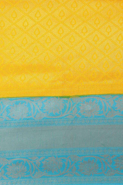 Leanne Yellow & Blue Kanjivaram Litchi Silk Woven One Minute Saree