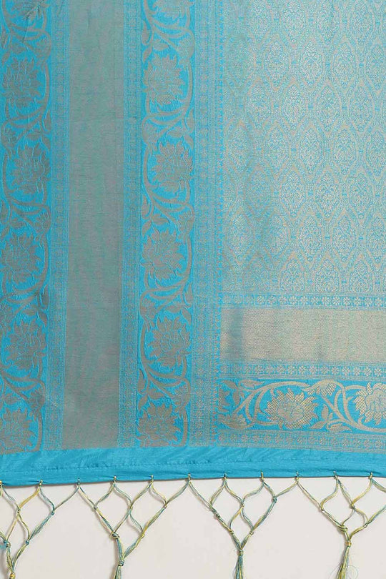 Leanne Yellow & Blue Kanjivaram Litchi Silk Woven One Minute Saree
