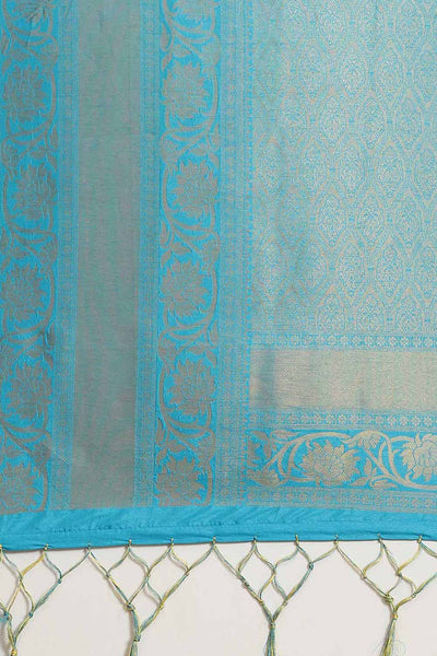 Leanne Yellow & Blue Kanjivaram Litchi Silk Woven One Minute Saree