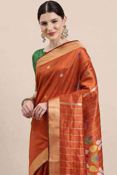 Buy Cotton Silk Polka Dot Saree in Orange Paatern Design