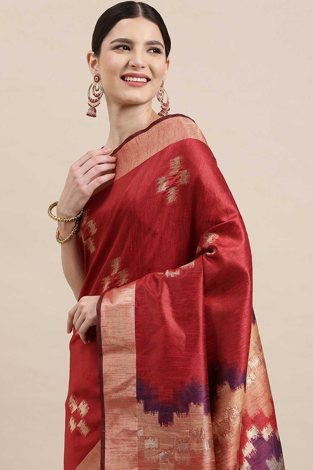 Buy Cotton Silk Banarasi Saree in Maroon Paatern Design