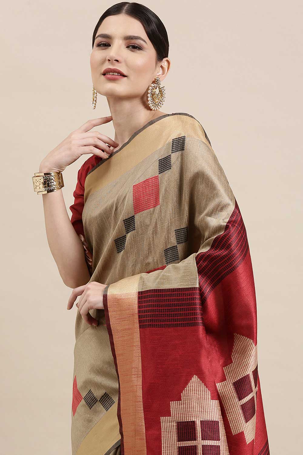 Buy Cotton Silk Banarasi Saree in Cream Paatern Design