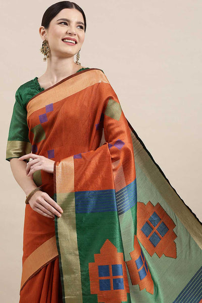 Buy Cotton Silk Banarasi Saree in Orange Paatern Design