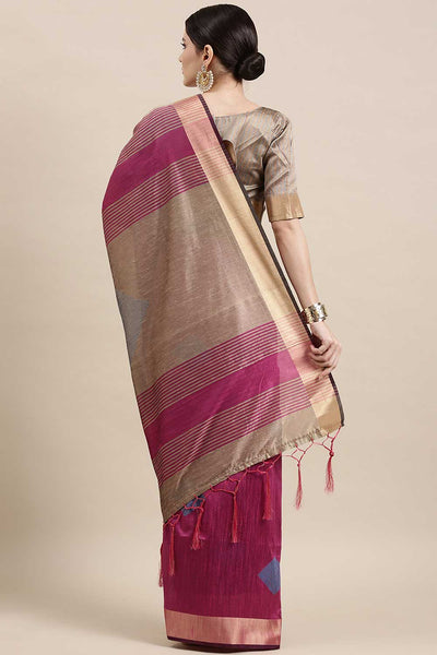Buy Cotton Silk Banarasi Saree in Pink Online - Back