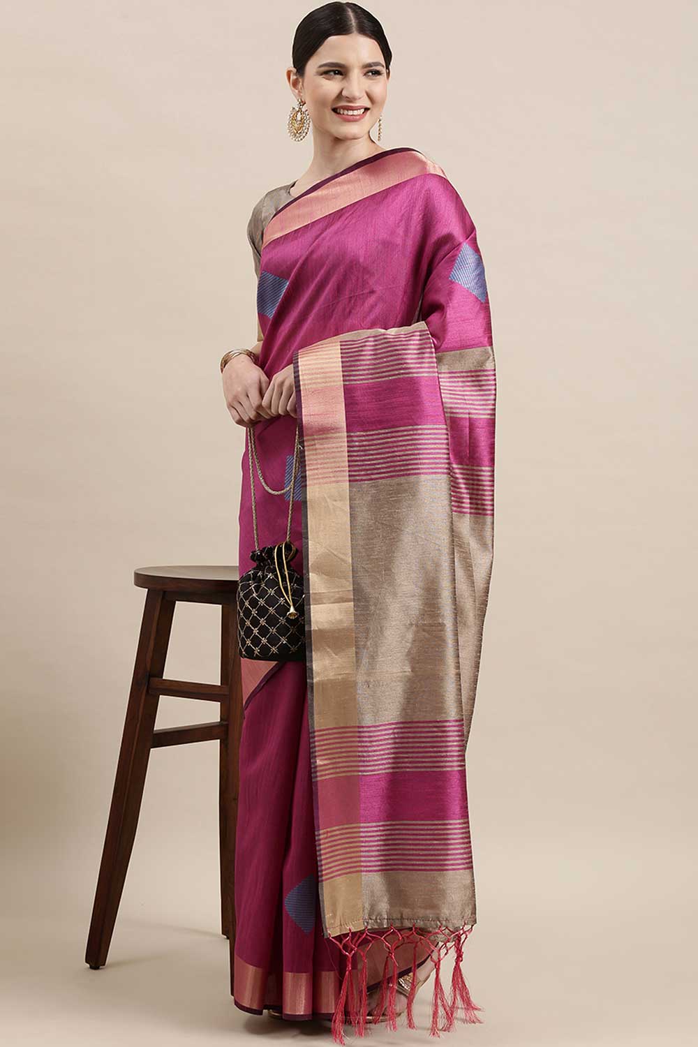 Buy Cotton Silk Banarasi Saree in Pink Online - Zoom In