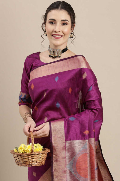 Buy Cotton Silk Banarasi Saree in Magenta Paatern Design