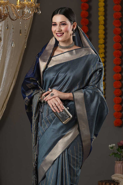 Sian Grey Cotton Silk Abstract Woven Design Banarasi One Minute Saree