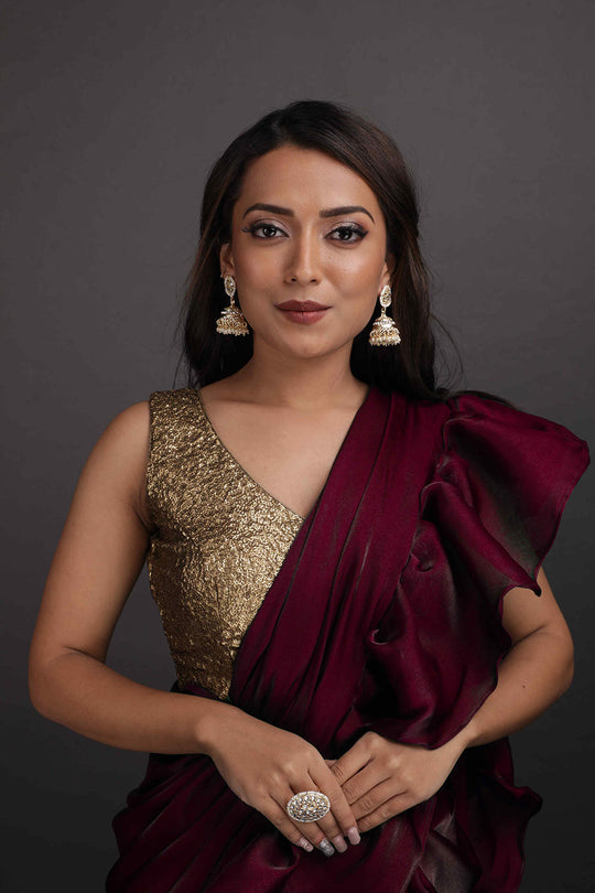 Maya Mulberry Tissue Organza Ruffle Ready to Wear One Minute Saree