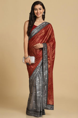 Buy Dark Red Zari Woven Lycra One Minute Saree Online