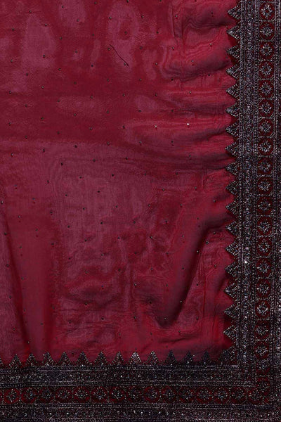 Buy Maroon Stone Embroidered Art Silk One Minute Saree - Zoom In