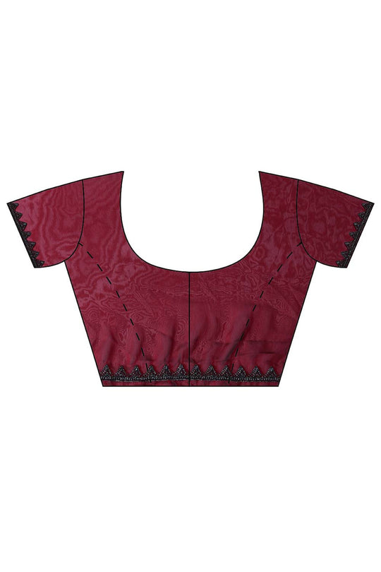 Buy Maroon Stone Embroidered Art Silk One Minute Saree - Zoom Out