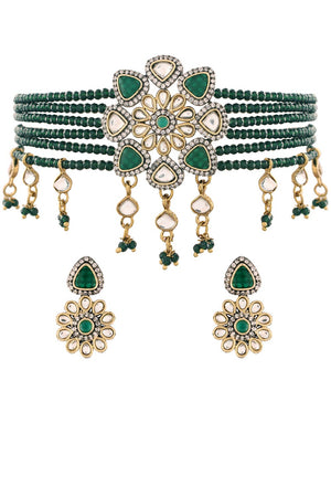 Buy Women's Alloy Necklace Set in Green Online - Back