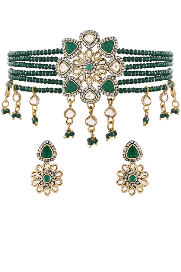 Buy Women's Alloy Necklace Set in Green Online - Back
