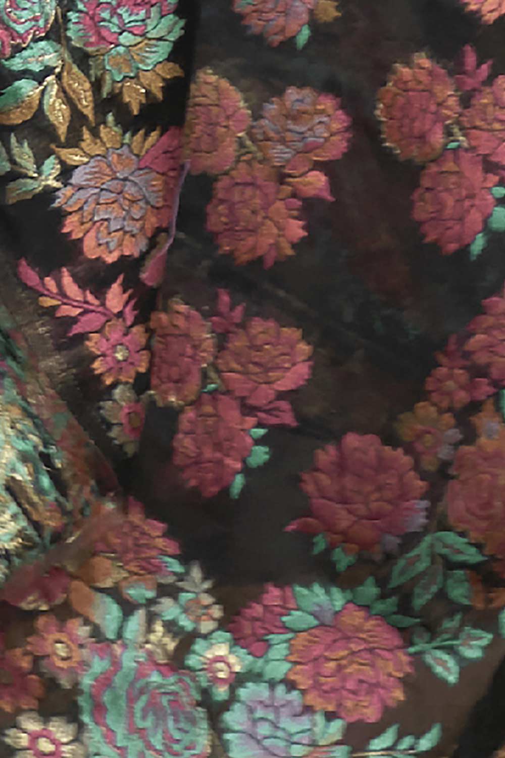 Buy Black Art Silk Floral Design One Minute Saree Online - Side