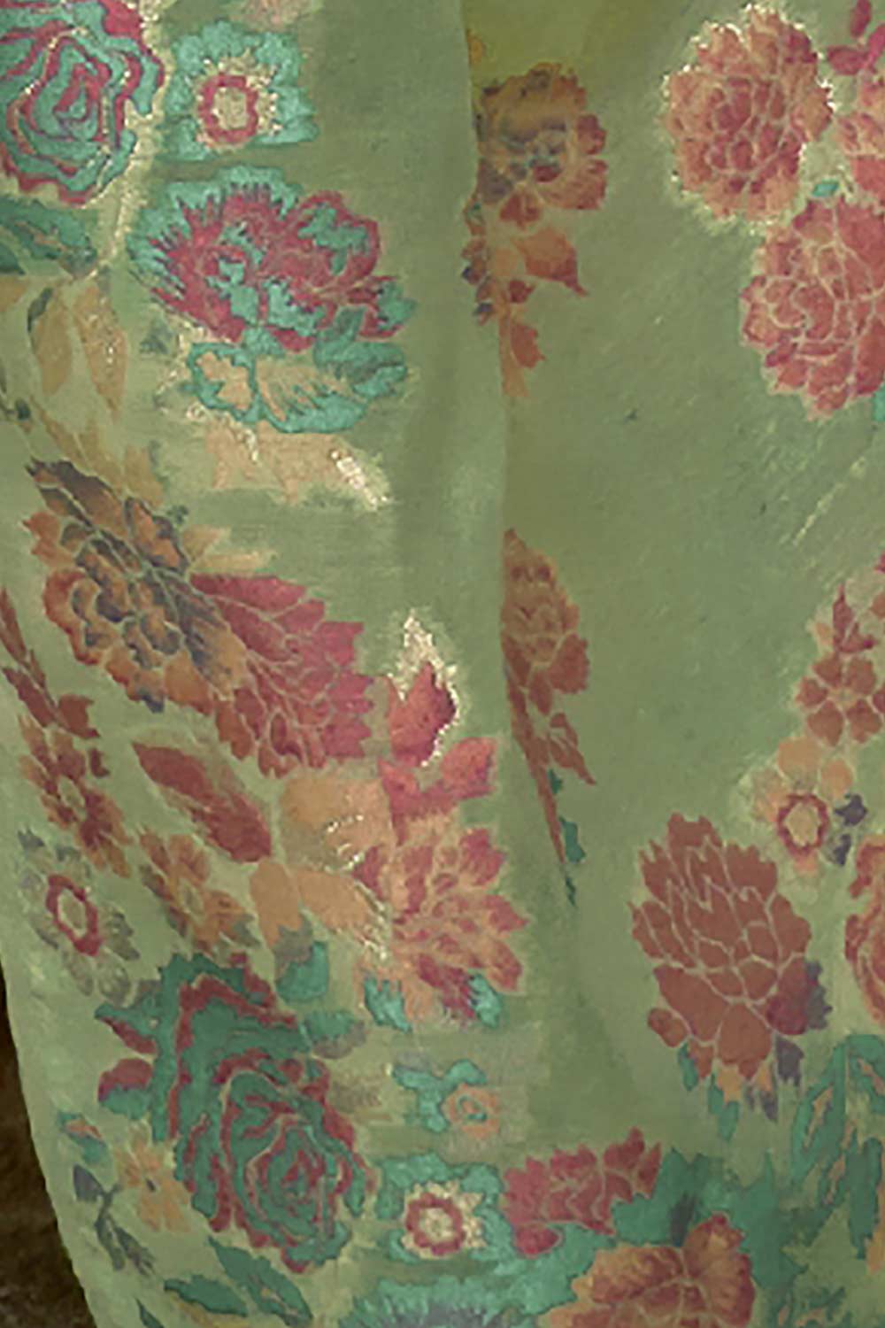 Buy Light Green Art Silk Floral Design One Minute Saree Online - Side
