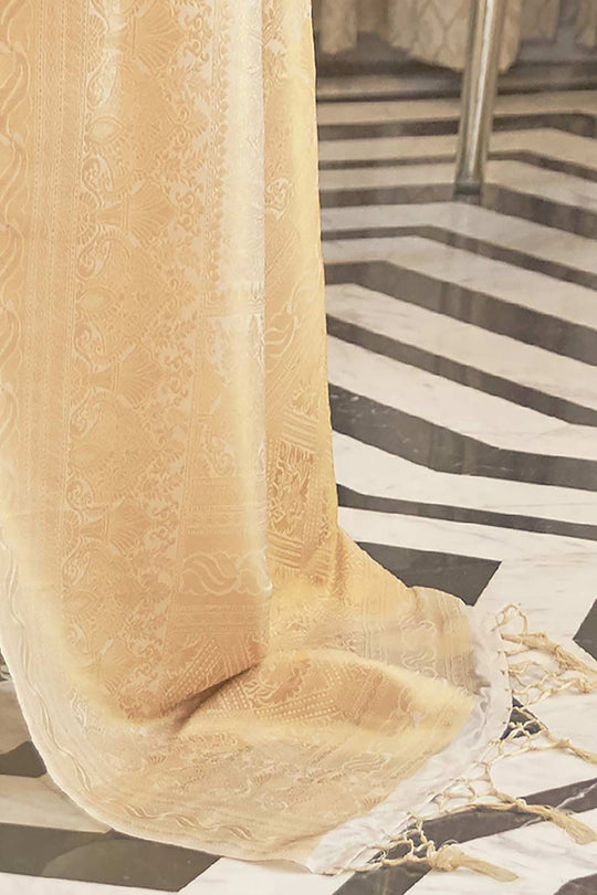 Buy Cream Art Silk Ethnic Motif Design One Minute Saree Online - Side