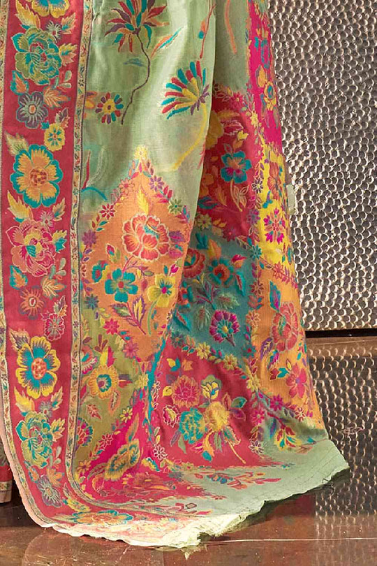 Buy Green Art Silk Botanical Design One Minute Saree Online - Side